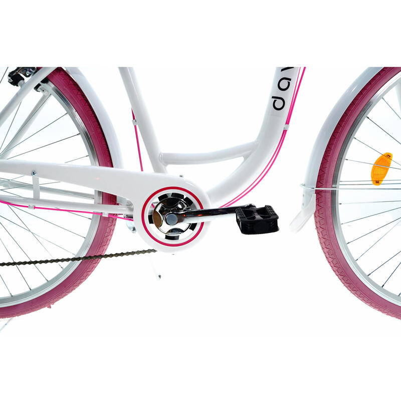 Bicicleta dama cu cos rachita Davi® Emma 7 viteze 28", 160-185 cm, Alb/Roz