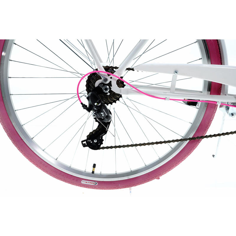 Bicicleta dama cu cos rachita Davi® Emma 7 viteze 28", 160-185 cm, Alb/Roz