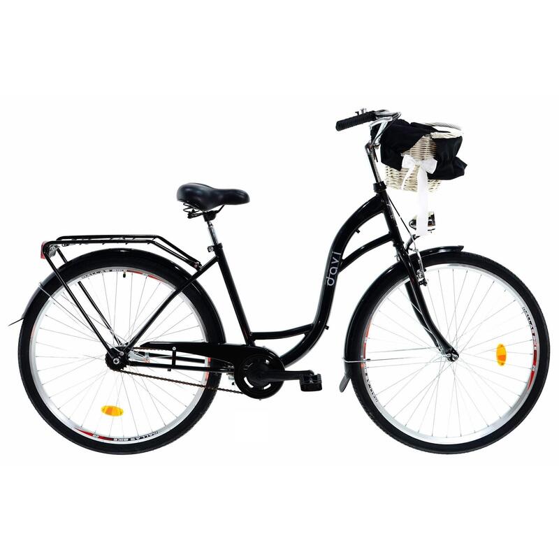 Bicicleta dama cu cos rachita Davi® Lila  Roata 28", 160-185 cm inaltime, Negru