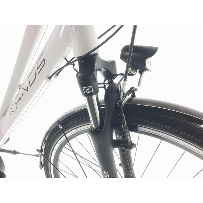 Bicicleta Dama Kands® Elite Pro Alu, Shimano, Cu suspensie,  Roata 28'', Alb
