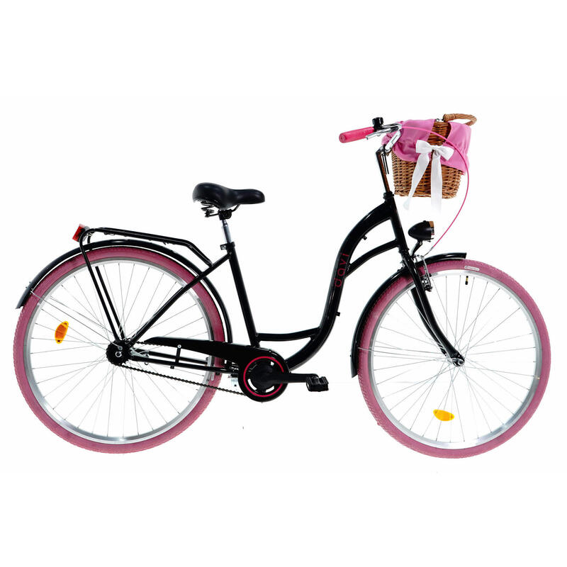Bicicleta dama cu cos rachita Davi® Lila  Roata 28", 160-185 cm, Negru/Roz