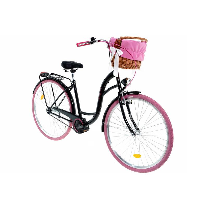Bicicleta dama cu cos rachita Davi® Lila  Roata 28", 160-185 cm, Negru/Roz