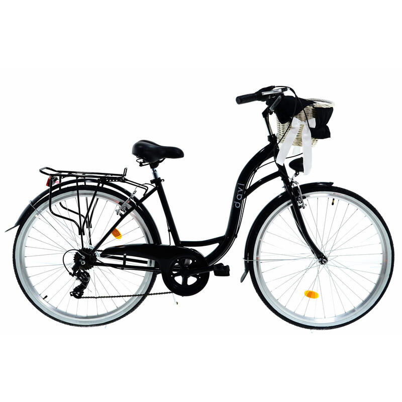 Bicicleta dama cu cos rachita Davi® Emma 7 viteze 28", 160-185 cm, Negru