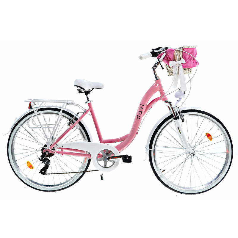 Bicicleta dama cu cos rachita Davi® Maria, Alu, 7 viteze 28", 160-185 cm , Roz