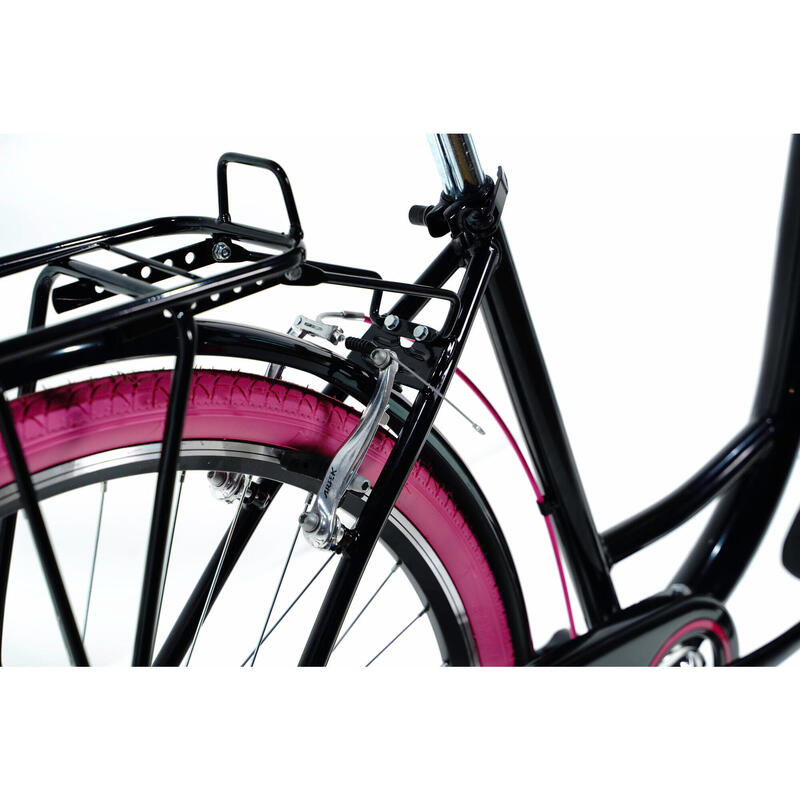 Bicicleta dama cu cos rachita Davi® Emma 7 viteze 28", 160-185 cm, Negru/Roz