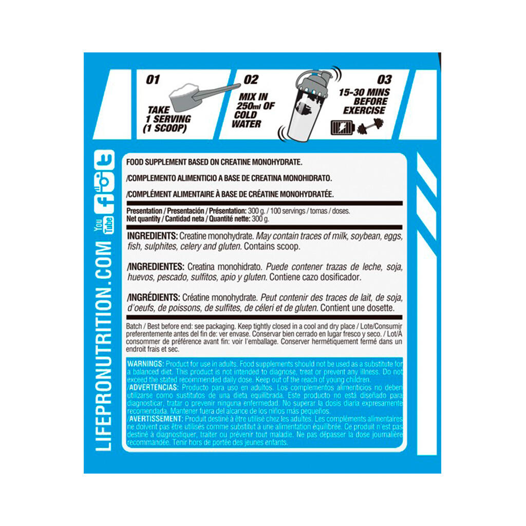Creatina monoidrato 200 mesh 300g Life Pro 2/4
