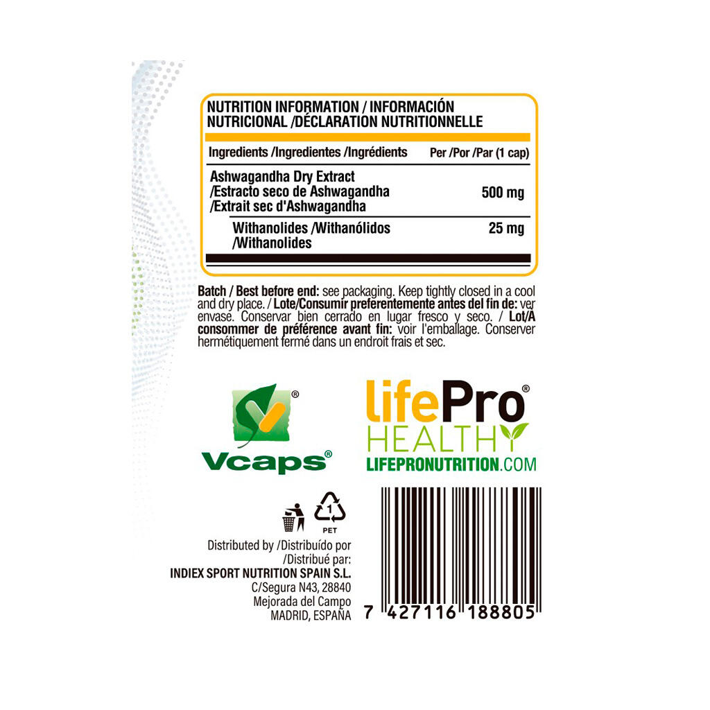 Ashwagandha 500mg KSM66 90vcaps Life Pro 3/4