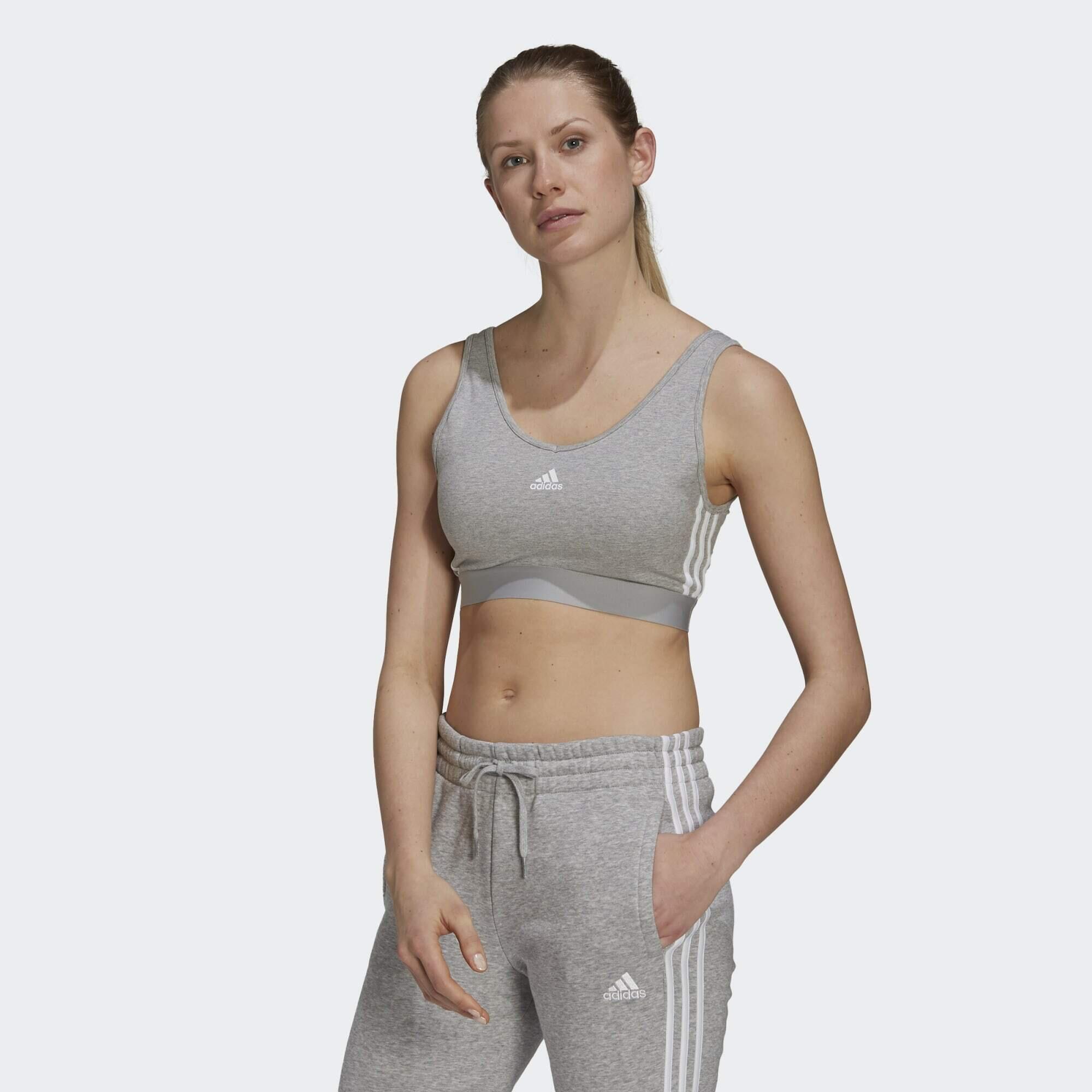Adidas - Crop Top Essentials 3-stripes Avec Coussinets Amovibles - Brassière - Blanc|gris - 36 Xs - Decathlon