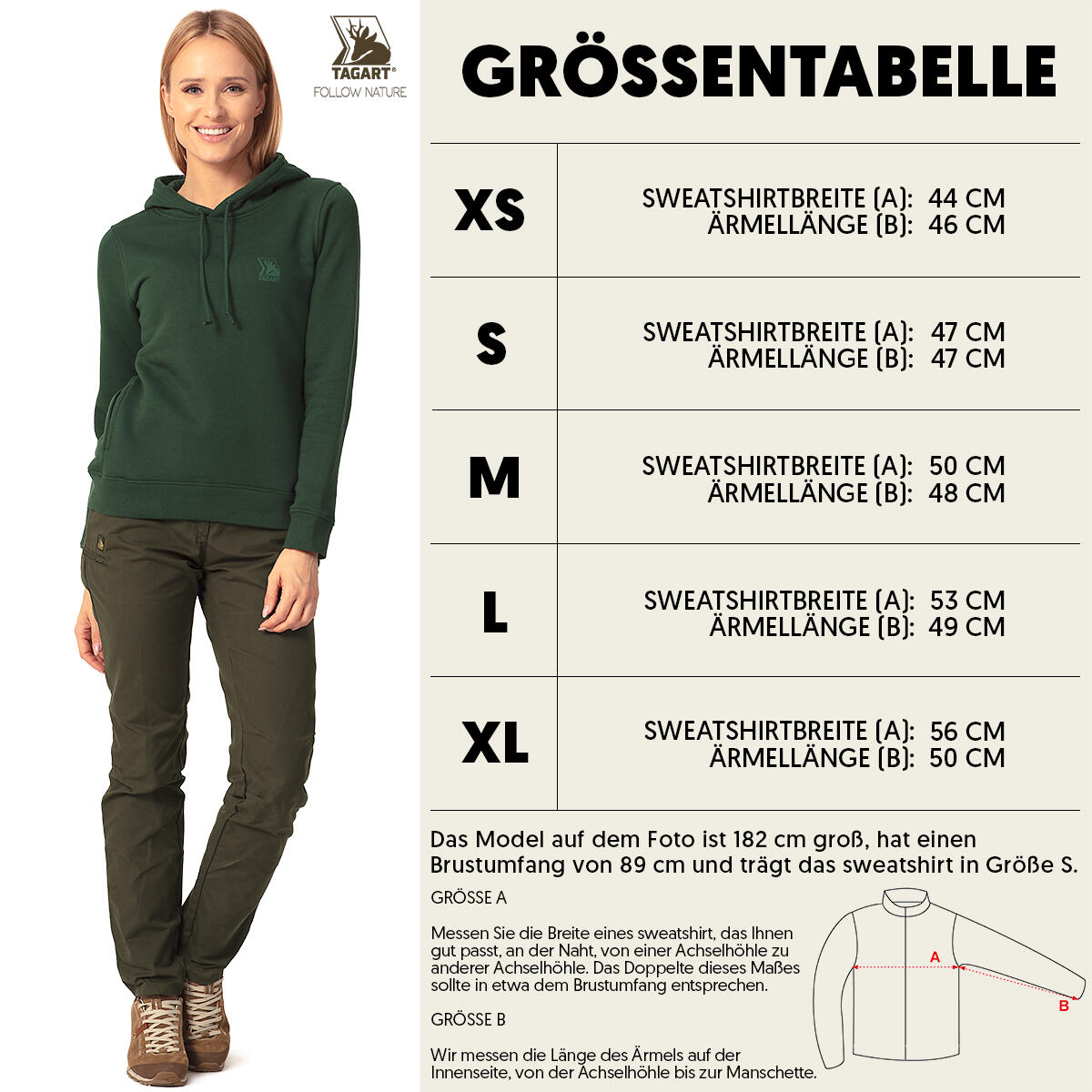 Damen  Jagd-Hoodie Sweatshirt Tagart mit Kapuze aus Bio-Baumwolle 2/5