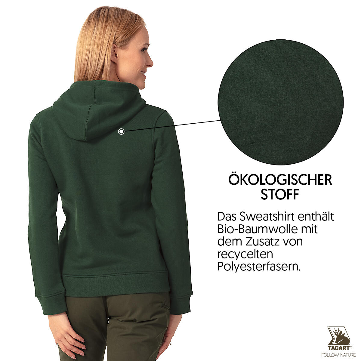Damen  Jagd-Hoodie Sweatshirt Tagart mit Kapuze aus Bio-Baumwolle 4/5
