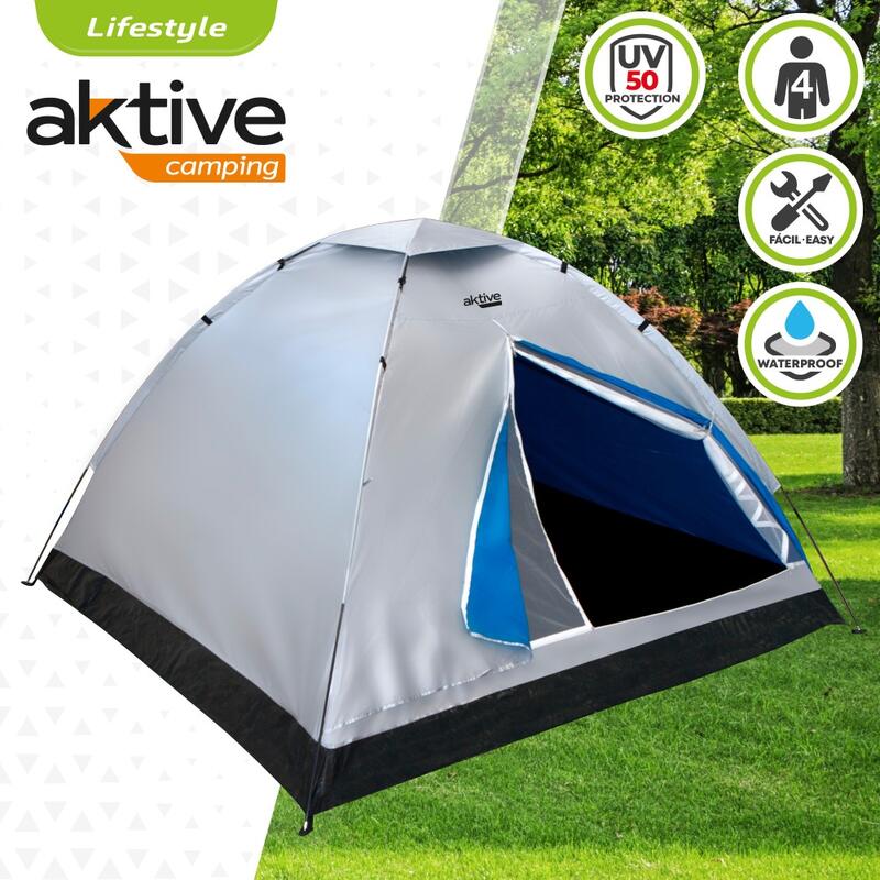 Tenda de campismo 4 pessoas 205x205x130 cm Aktive