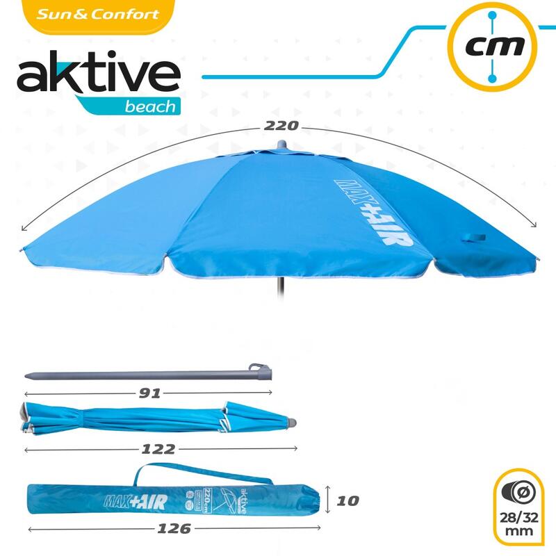 Guarda-sol à prova de vento Ø220 cm com vara basculante e proteção UV50 Aktive