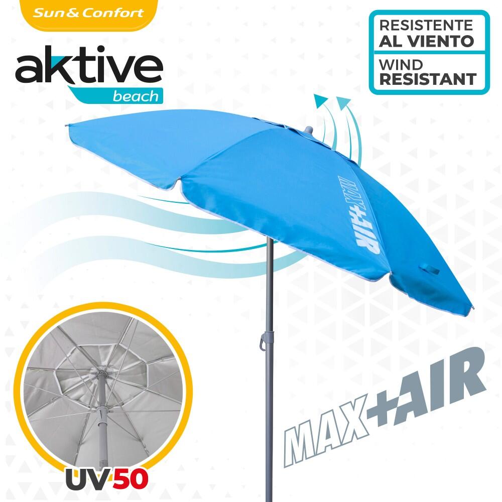 Ombrellone Da Spiaggia AKTIVE Tropicale 200 Cm: Design Tucano E Foglie, UV40, Inclinabile, Regolabile, Con Custodia