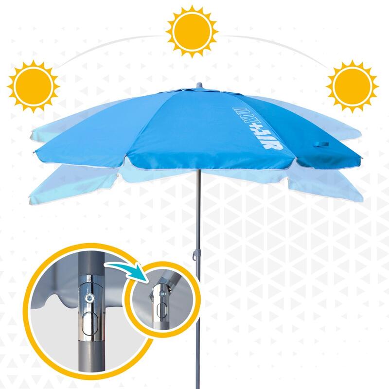 Parapluie de plage coupe-vent Ø220 cm avec mât inclinable et UV50 Aktive