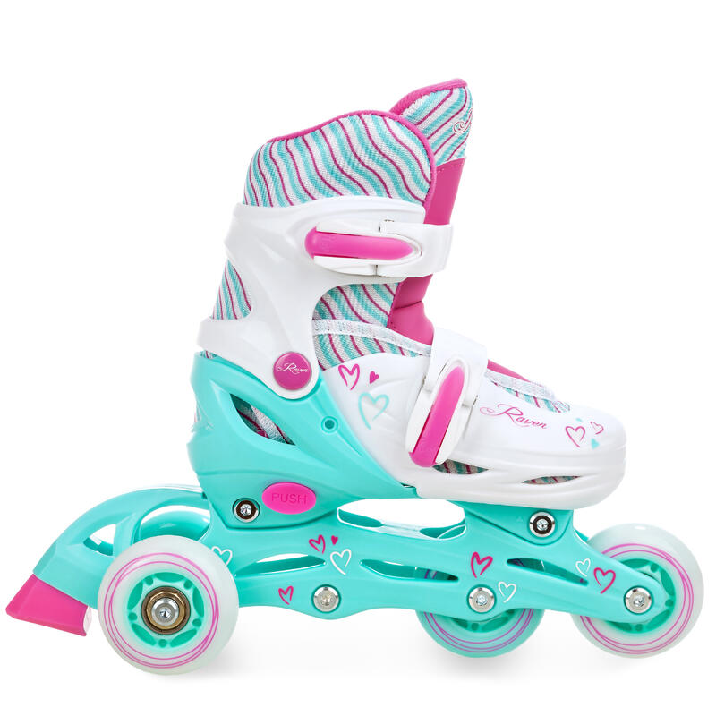 Patines Ajustables 3en1 Ruedas Luminosas LED Loret Blanco/Menta/Rosa