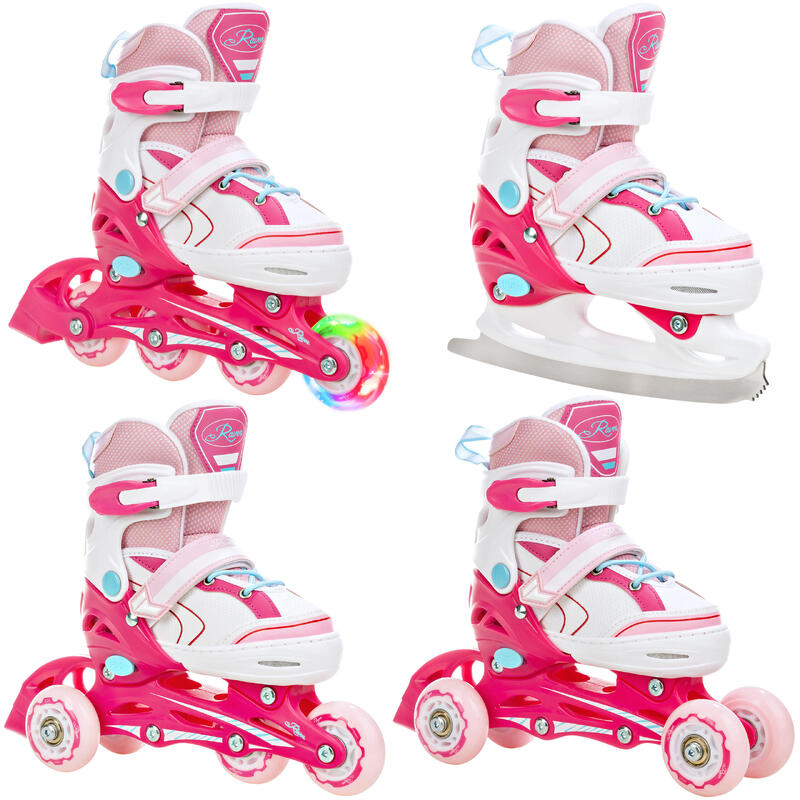 Patines Ajustable 4en1 LED Luminoso Rueda Lia Blanco/Rosa