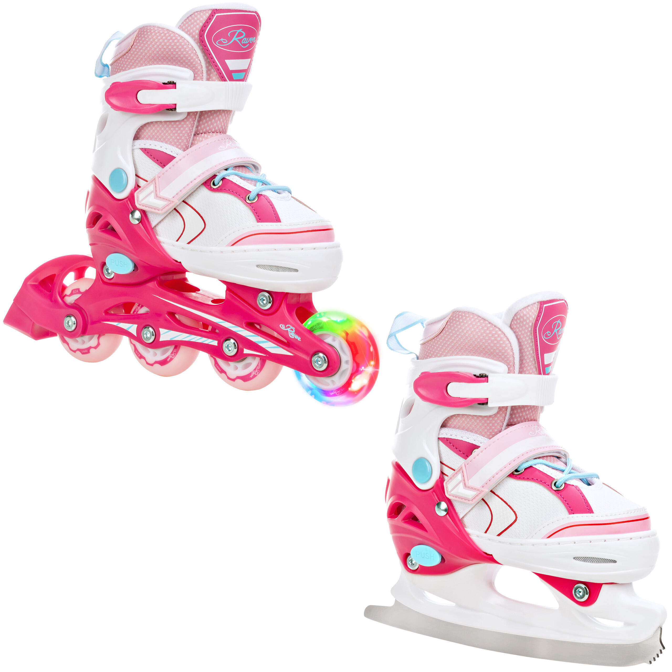 Raven - Roller Skates 2en1 Ajustable Raven Lia Roue Avant - Rollers En Ligne - Blanc|rose - 27/30 - Decathlon
