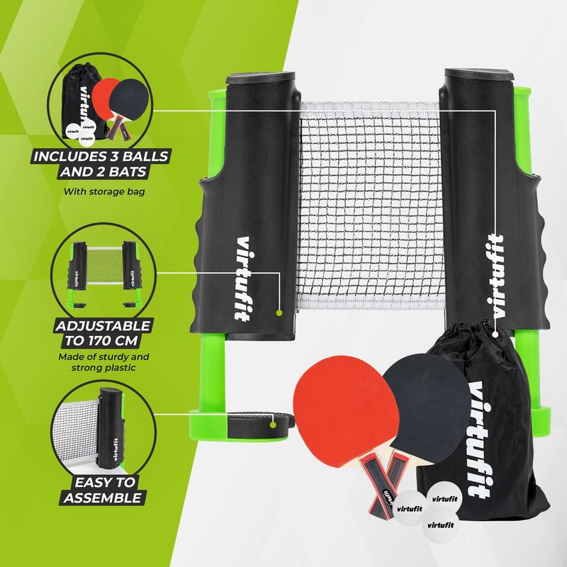 Set da ping pong regolabile - con mazze e 3 palline