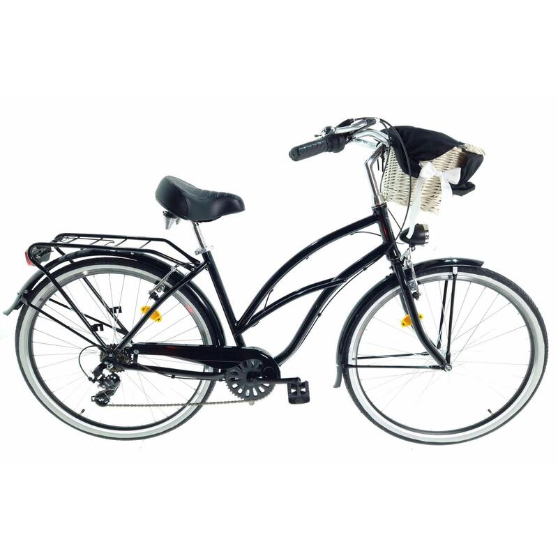 Bicicleta dama Cruiser  Davi® Bianca, Alu, 7 viteze 28", 160-185 cm , Negru