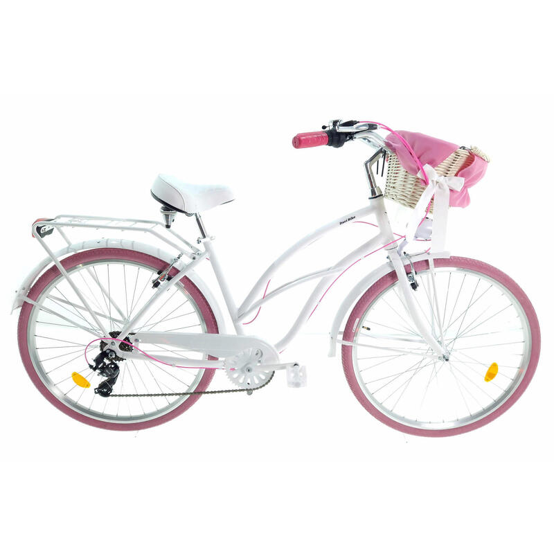 Bicicleta dama Cruiser  Davi® Bianca, Alu, 7 viteze 28", 160-185 cm , Alb/Roz