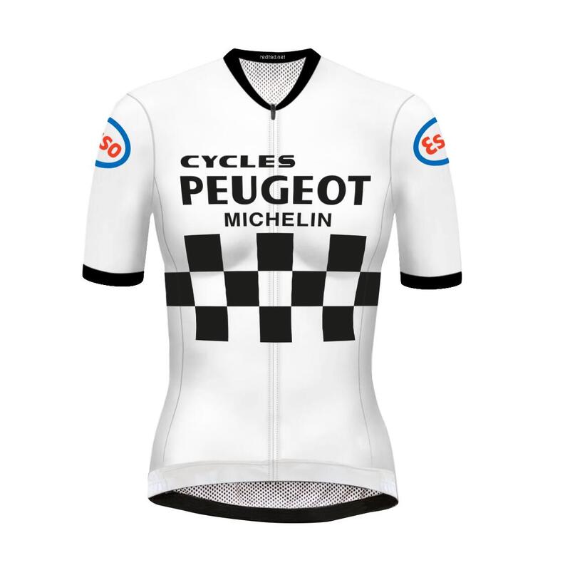 Retro női kerékpáros Mez Peugeot Fehér- RedTed