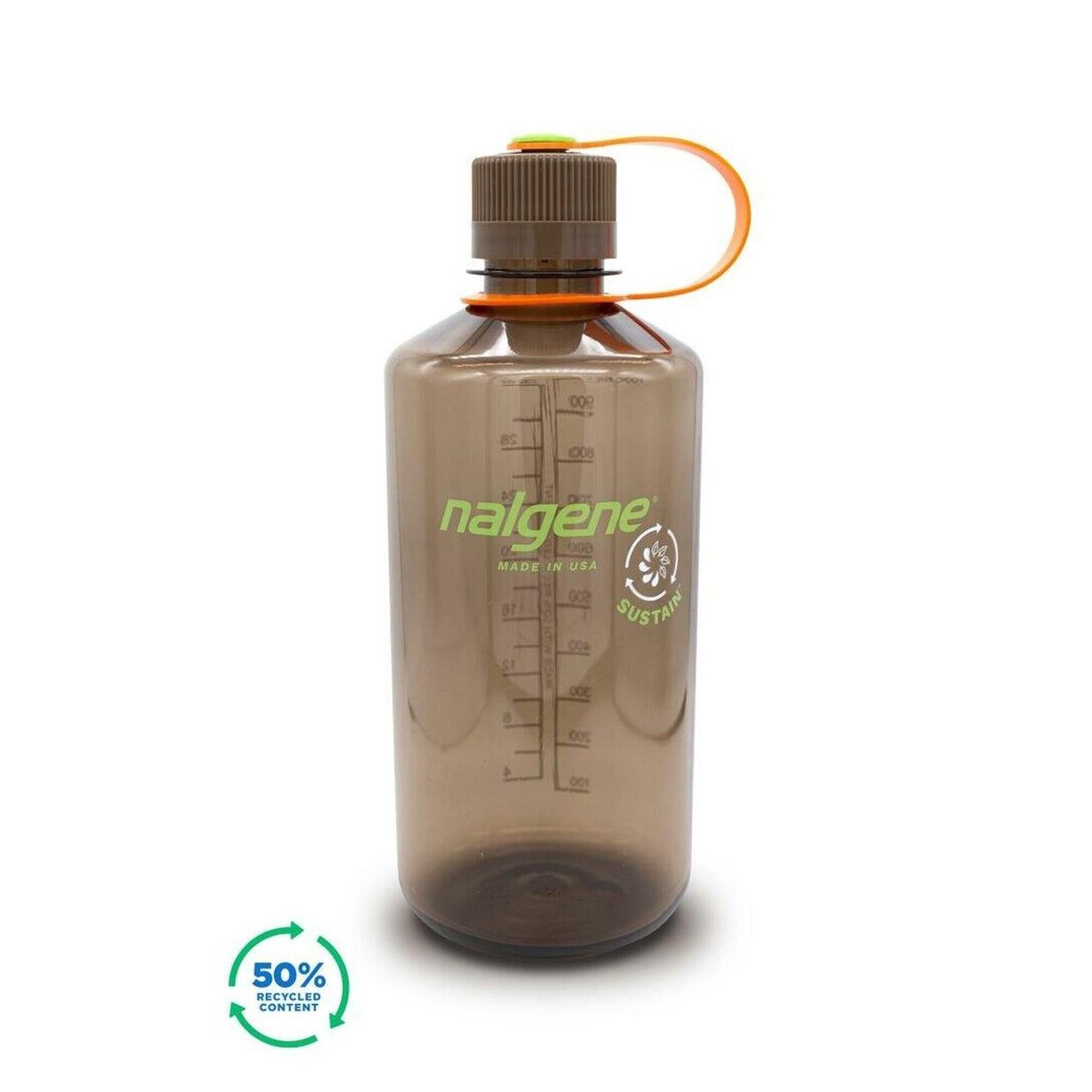 NALGENE 1L Narrow Mouth Sustain Water Bottle - Made From 50% Plastic Waste - Bark Brown
