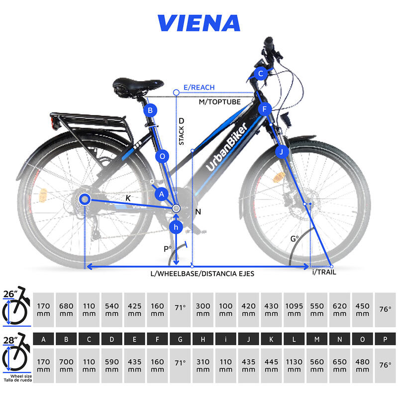 Urbanbiker Viena | Elektrische Hybride Fiets | 200KM Actieradius | Blauw | 26"