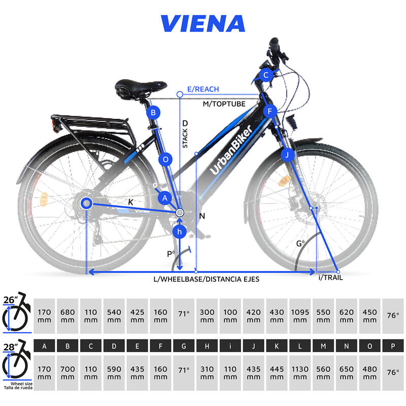 Vélo Électrique Urbanbiker  VTC Viena 23 bleu, Roues 26",960WH(48v 20Ah)