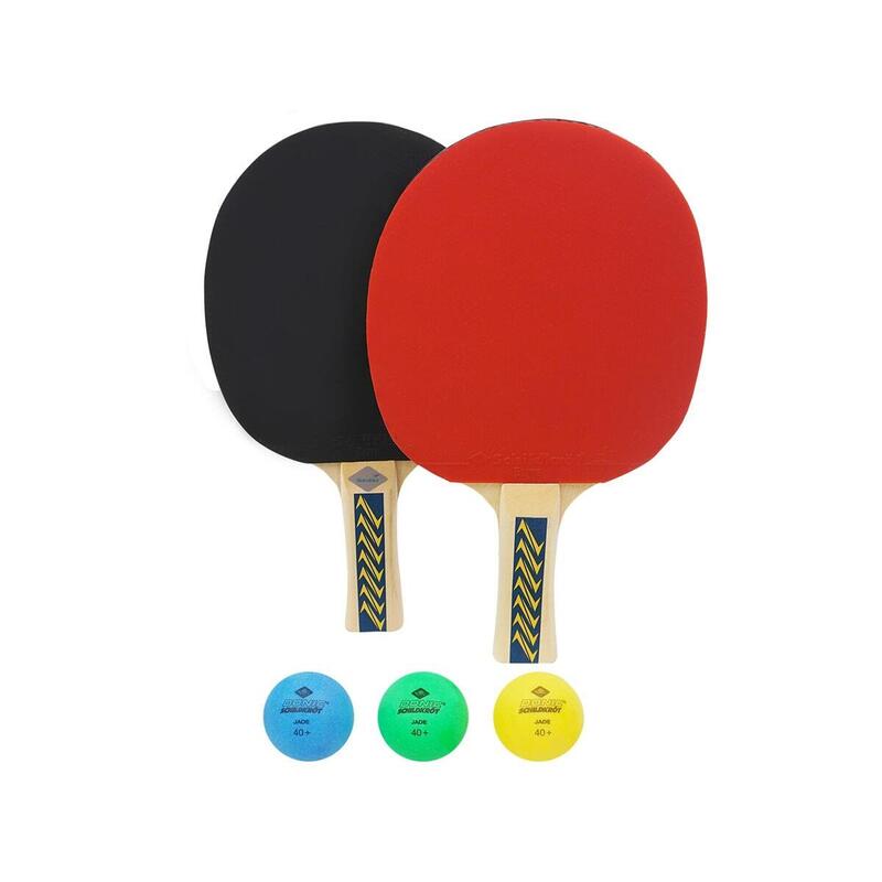 Pack 2 raquettes ping-pong face lisse et picots avec 3 balles