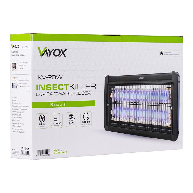 Lampe insecticide VAYOX IKV-20W pour moustiques et mouches 180m2