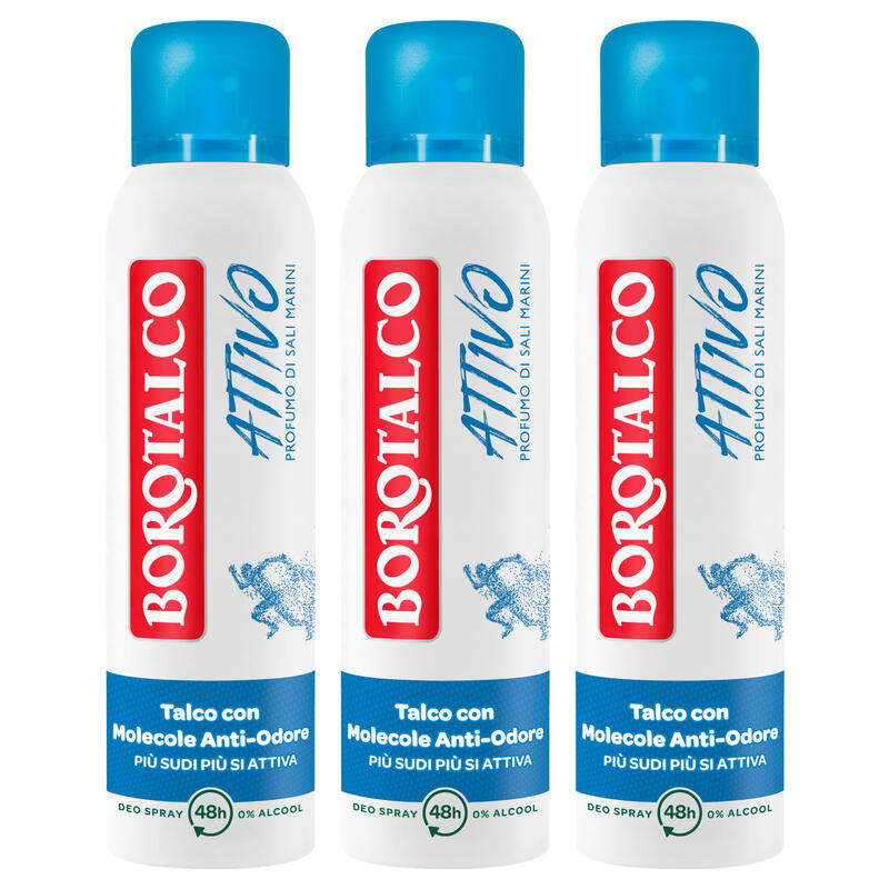 Borotalco Attivo Deodorante Deo Spray 48h Profumo di Sali Marini - 3x 150ml