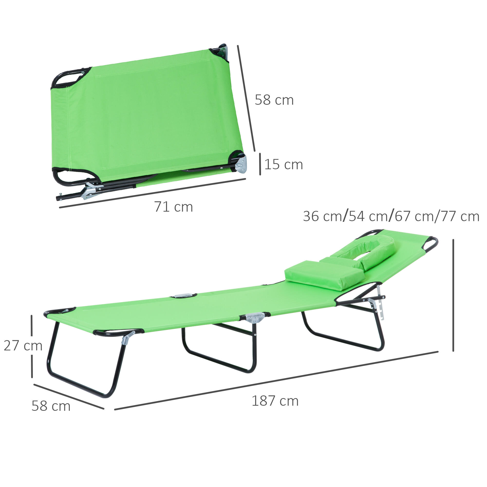 Outsunny Sdraio Pieghevole con Foro per Viso e Cuscini Tessuto Oxford Verde 3/8