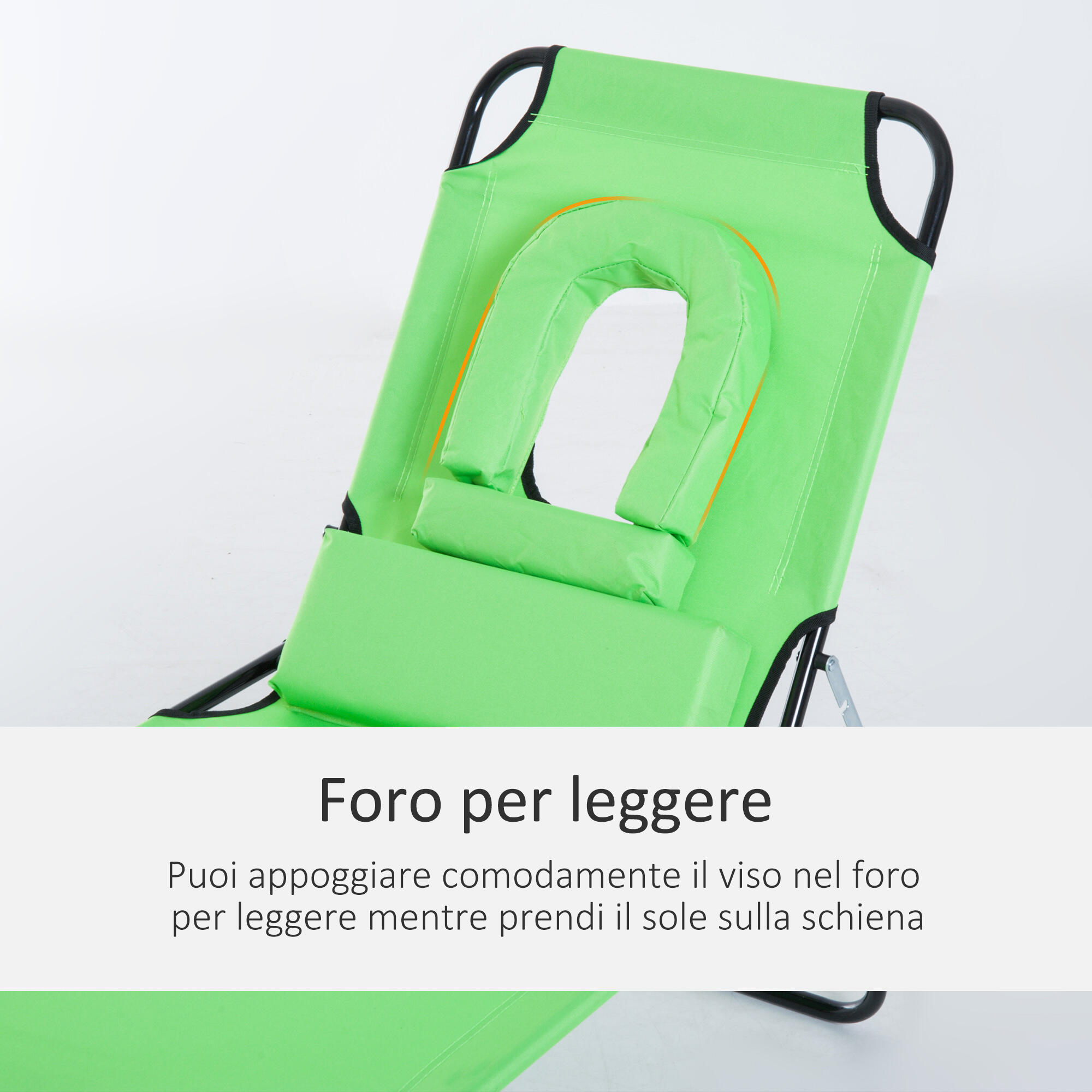 Outsunny Sdraio Pieghevole con Foro per Viso e Cuscini Tessuto Oxford Verde 5/8