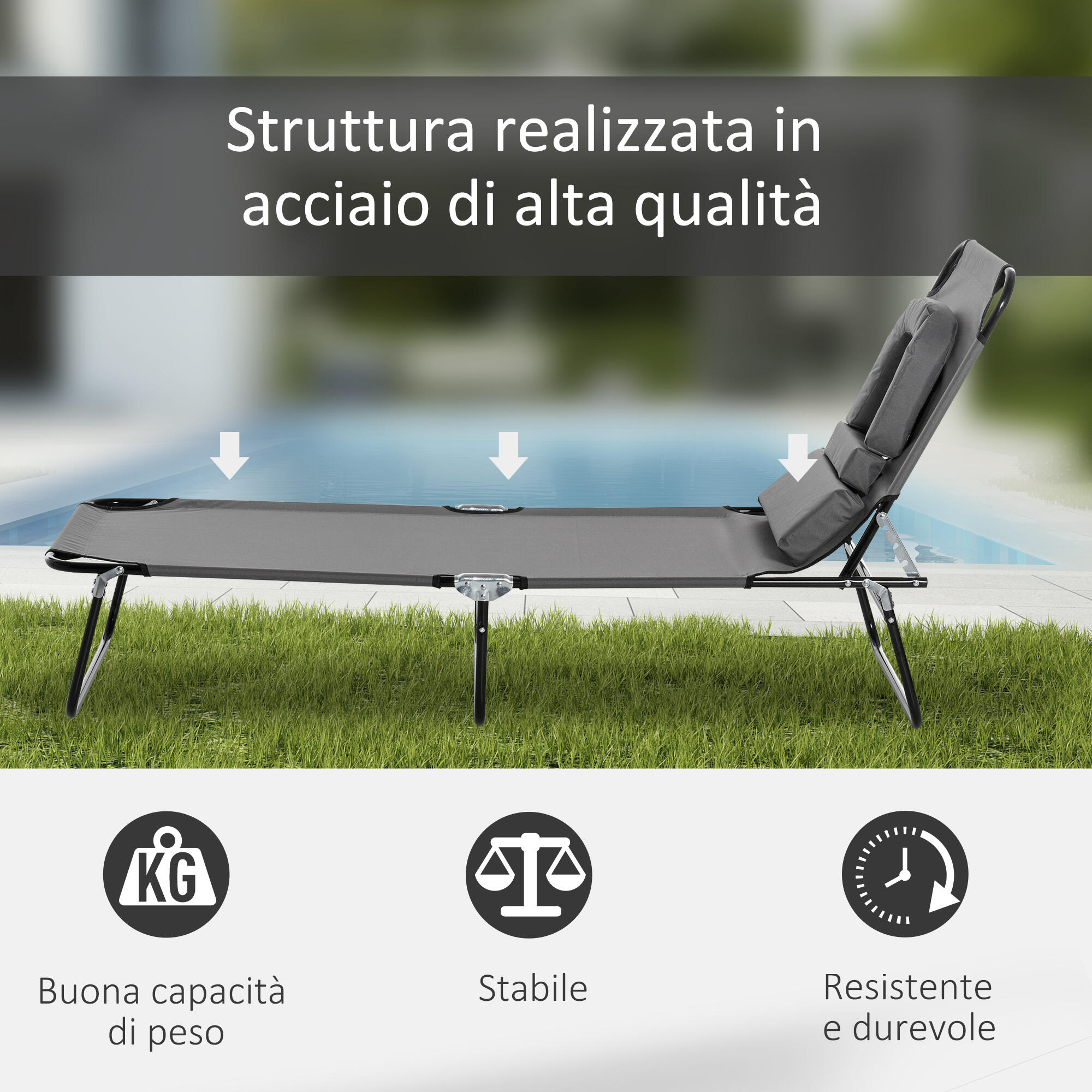 Outsunny Sdraio Pieghevole con Foro per Viso e Cuscini Tessuto Oxford Verde 7/8