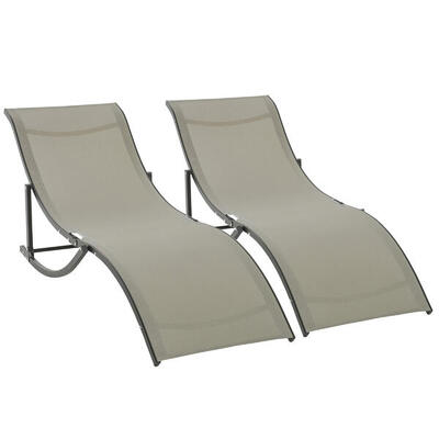 Outsunny Set 2 Sdraio da Esterno Pieghevoli in Alluminio e Texteline Beige