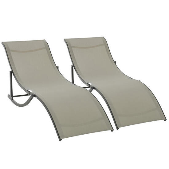 Outsunny Set 2 Sdraio da Esterno Pieghevoli in Alluminio e Texteline Nero