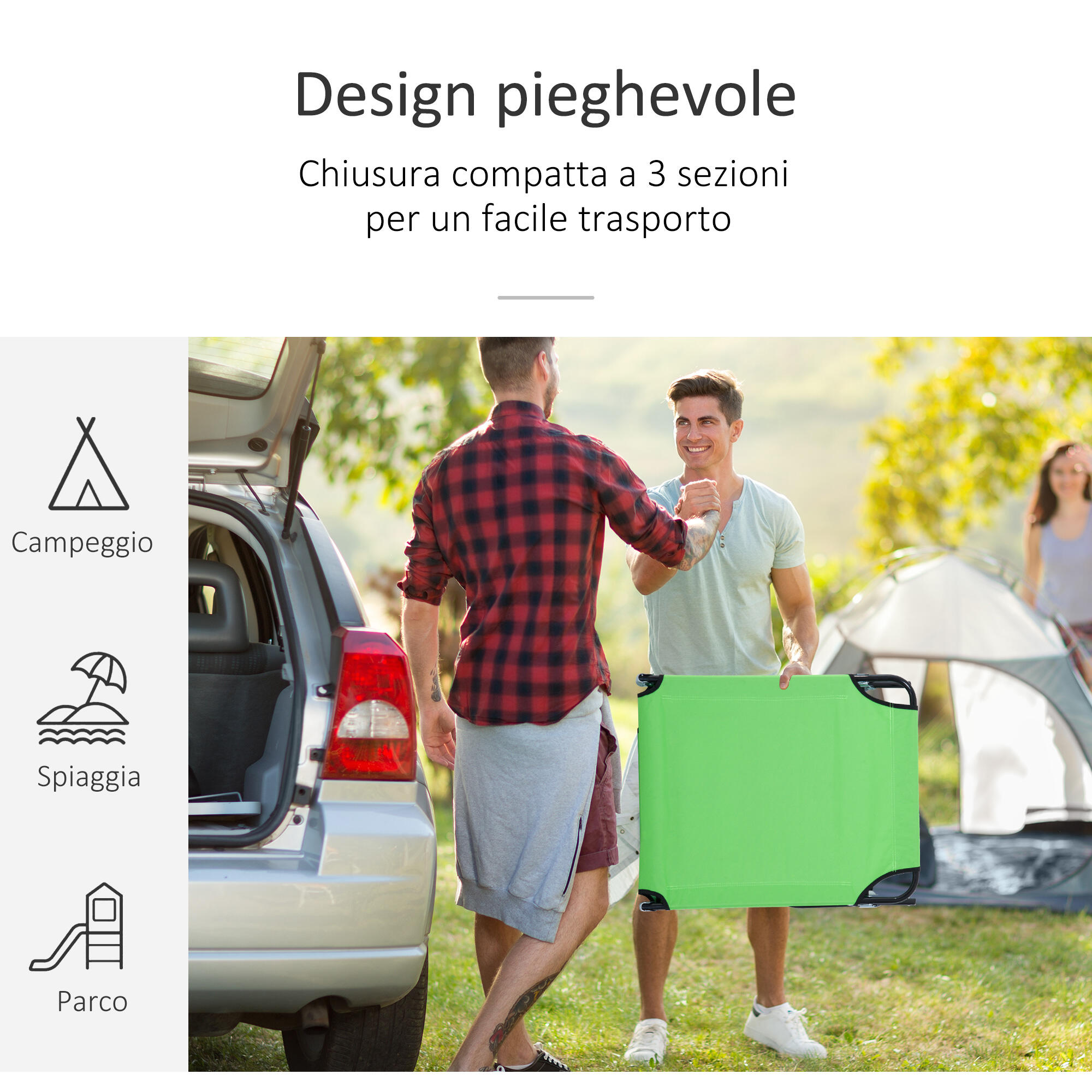 Outsunny Sdraio Pieghevole con Foro per Viso e Cuscini Tessuto Oxford Verde 6/8