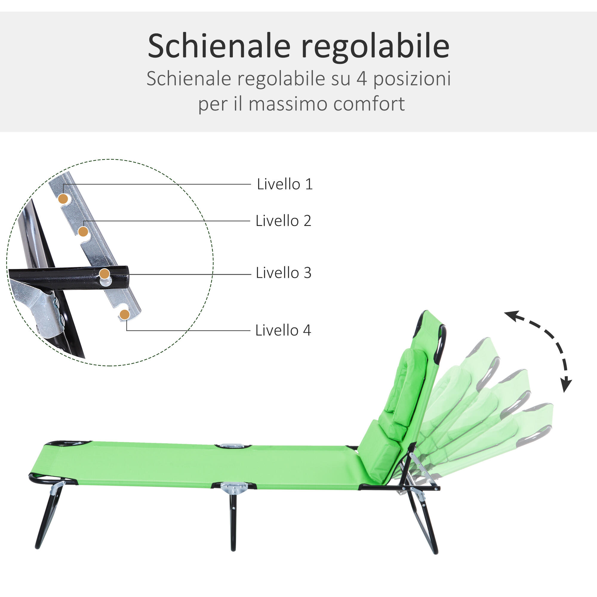 Outsunny Sdraio Pieghevole con Foro per Viso e Cuscini Tessuto Oxford Verde 4/8