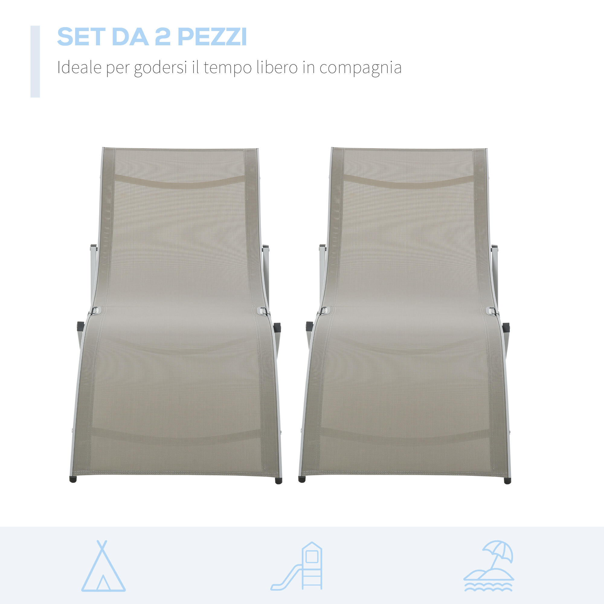 Outsunny Set 2 Sdraio da Giardino Pieghevoli in Alluminio e Texteline 4/7