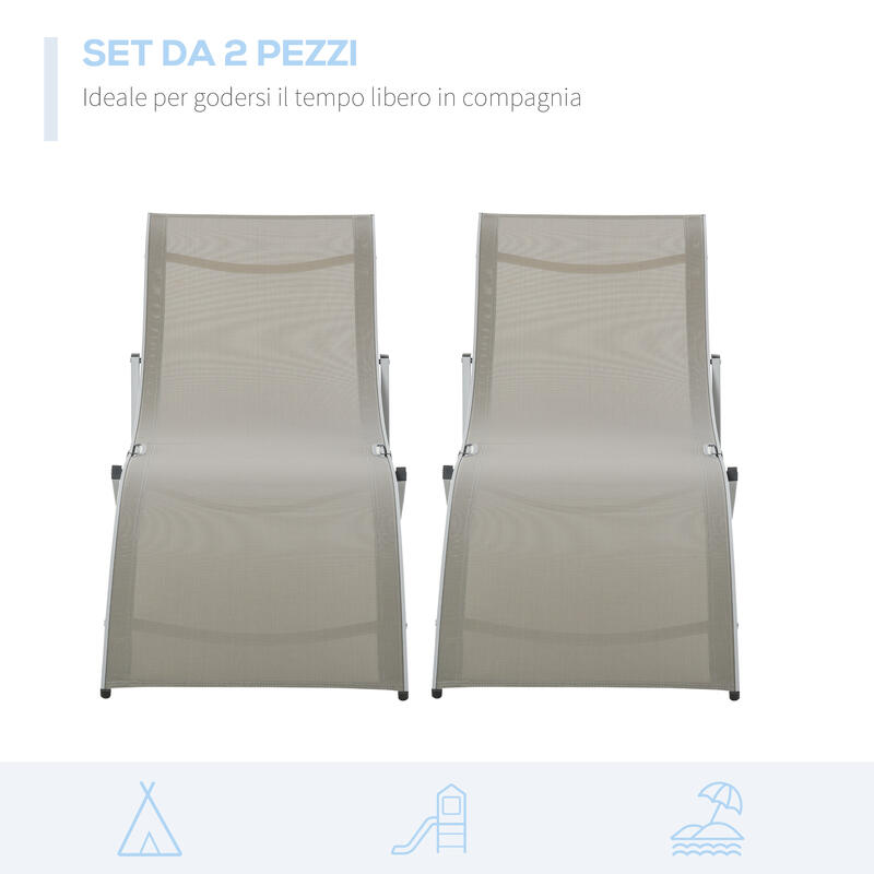 Outsunny Set de 2 Șezlonguri de Grădină Pliabile din Aluminiu Și Texteline