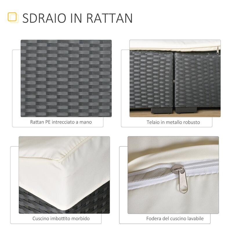 Outsunny Șezlong Pliabil din Ratan pentru Grădină
