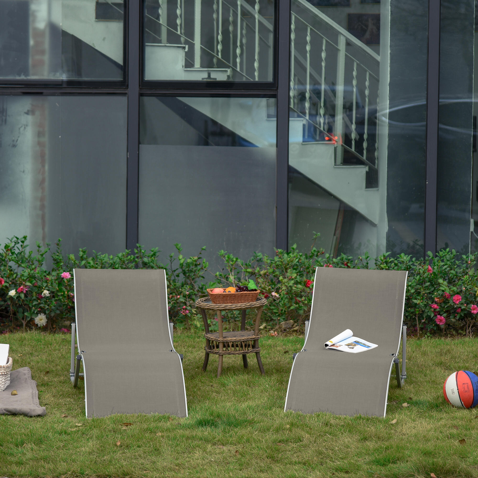 Outsunny Set 2 Sdraio da Giardino Pieghevoli in Alluminio e Texteline 2/7