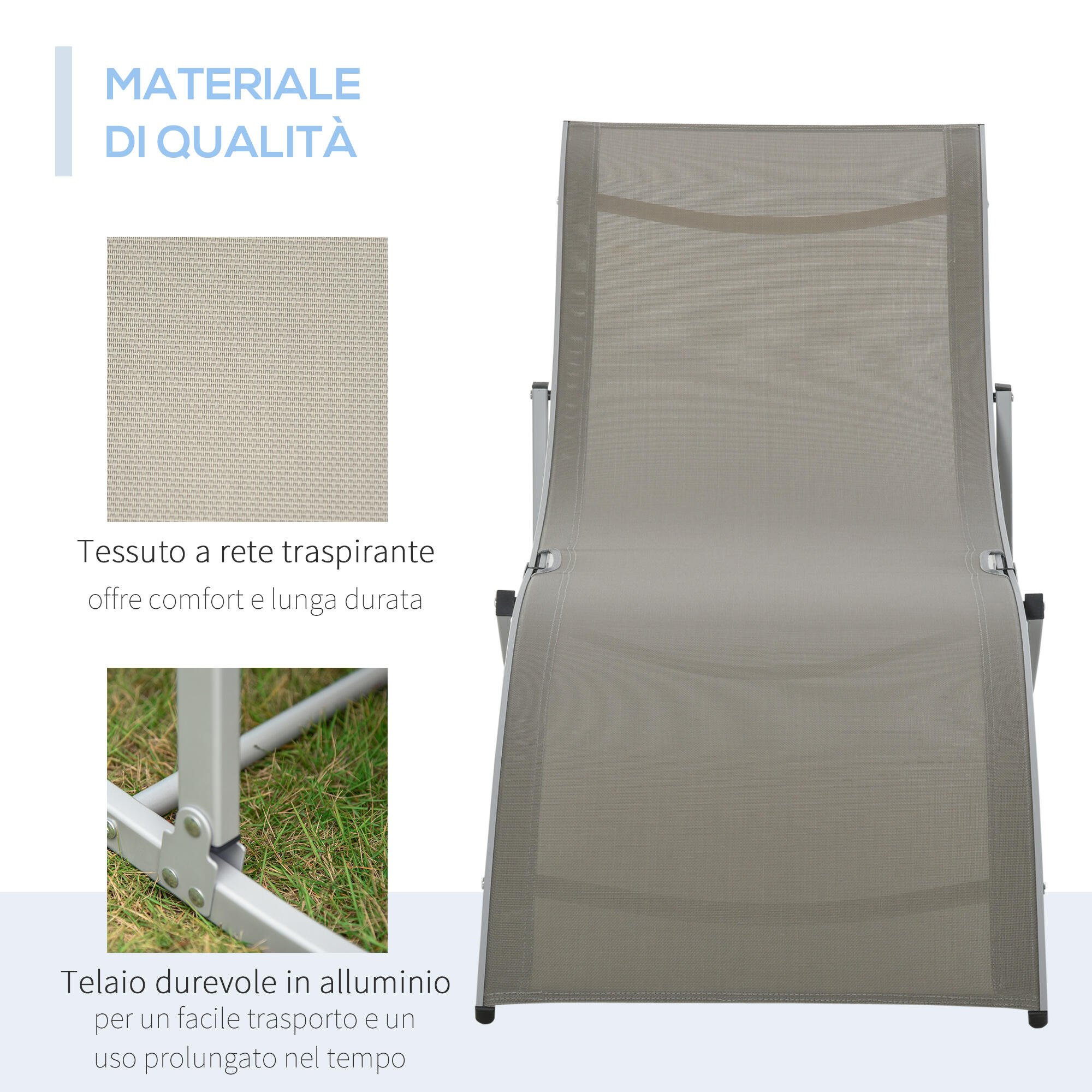 Outsunny Set 2 Sdraio da Giardino Pieghevoli in Alluminio e Texteline 7/7