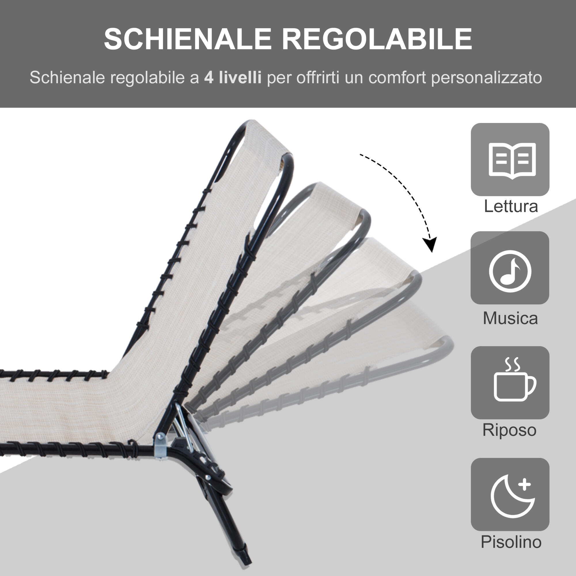 Outsunny Lettino Prendisole Portatile con Schienale Reclinabile a 4 Livelli 4/8