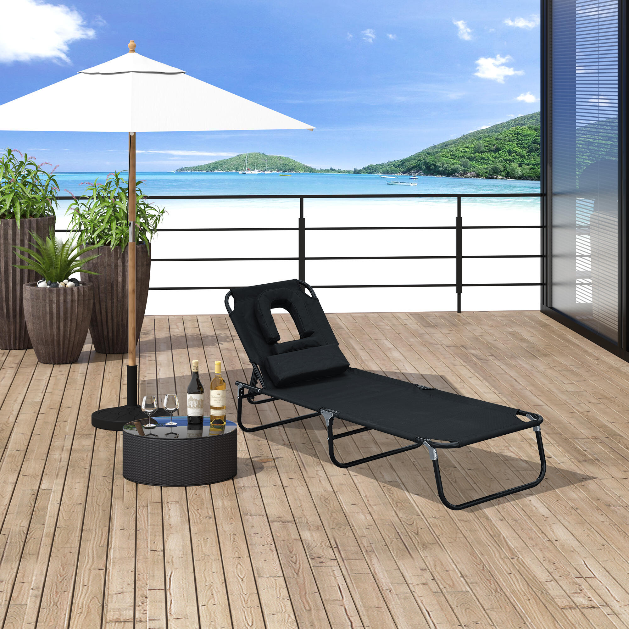 Outsunny Lettino Prendisole Sdraio da Giardino Pieghevole Reclinabile Nero 2/8