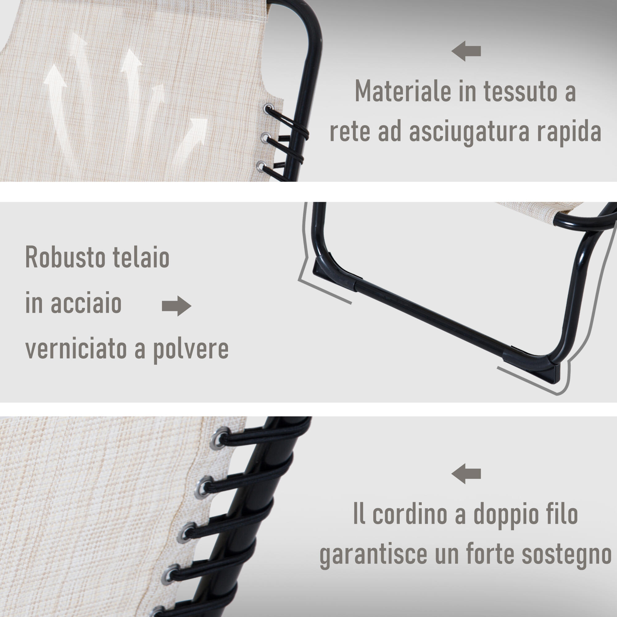 Outsunny Lettino Prendisole Portatile con Schienale Reclinabile a 4 Livelli 5/8