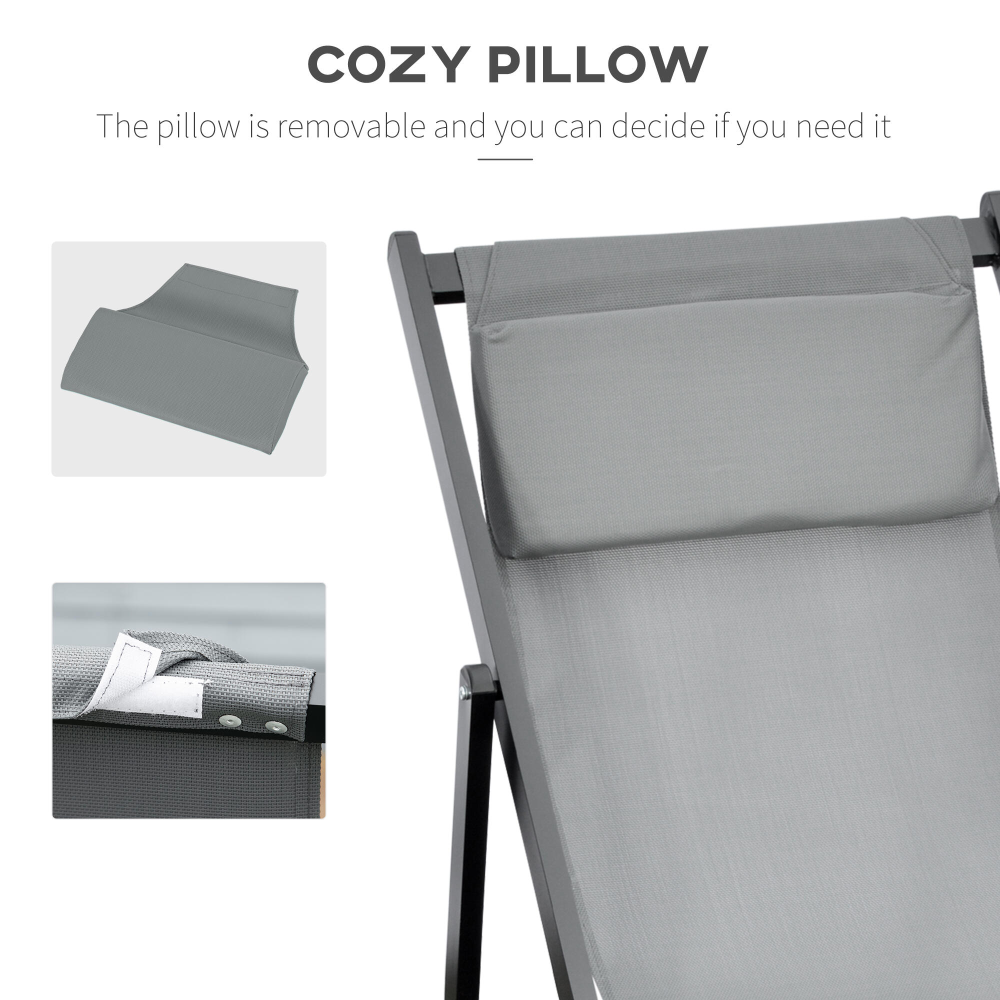 Outsunny Set 2 Sedie, Pieghevoli e Reclinabili, Grigio, 96.5 x 58 x 91.5cm 7/8