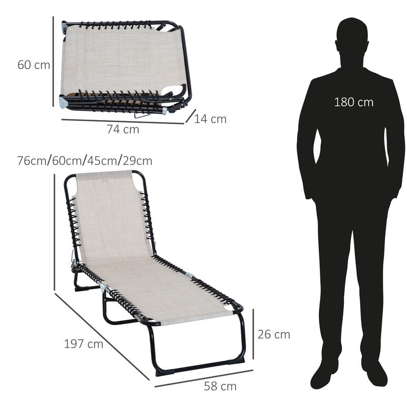 Outsunny Lettino Prendisole Portatile con Schienale Reclinabile a 4 Livelli