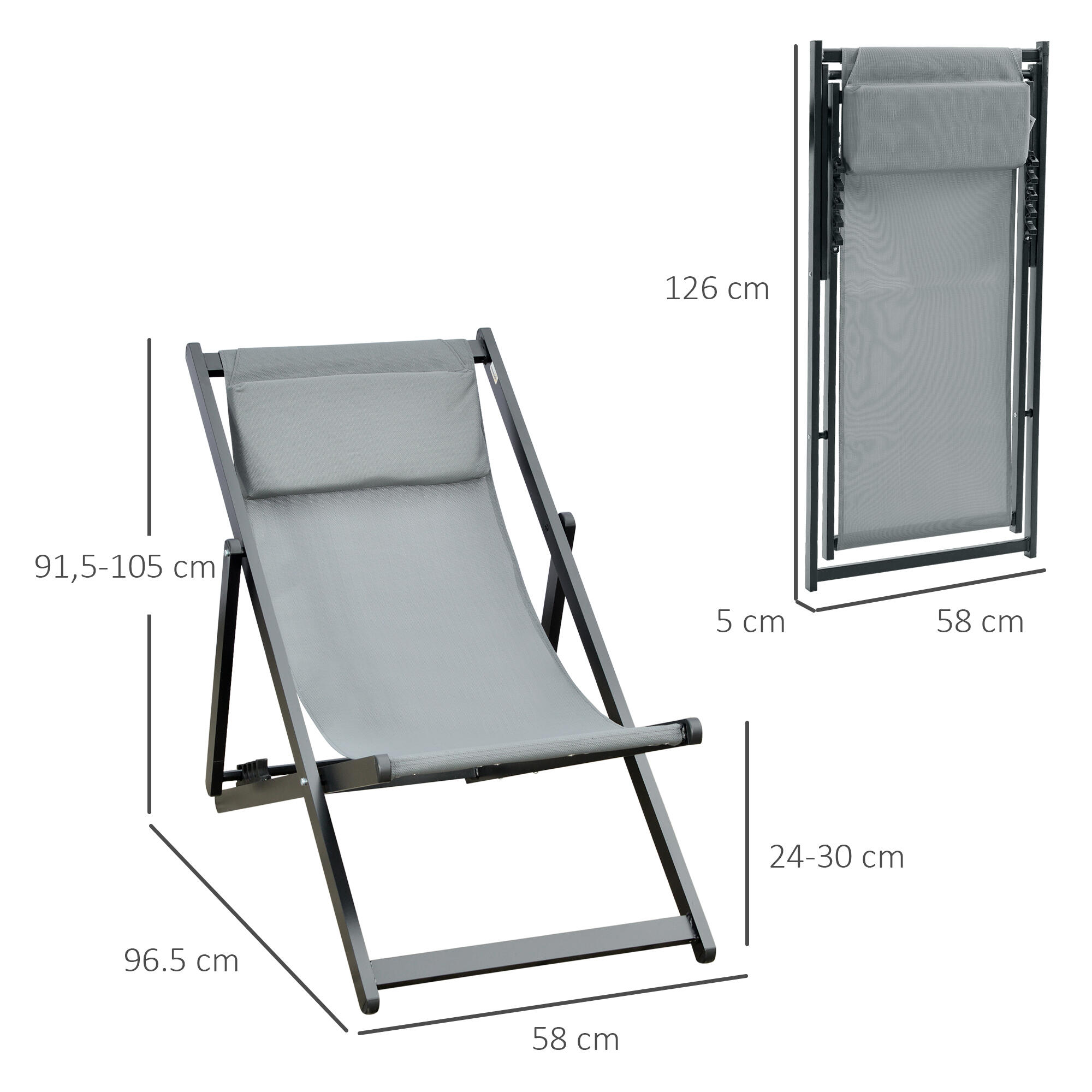 Outsunny Set 2 Sedie, Pieghevoli e Reclinabili, Grigio, 96.5 x 58 x 91.5cm 3/8