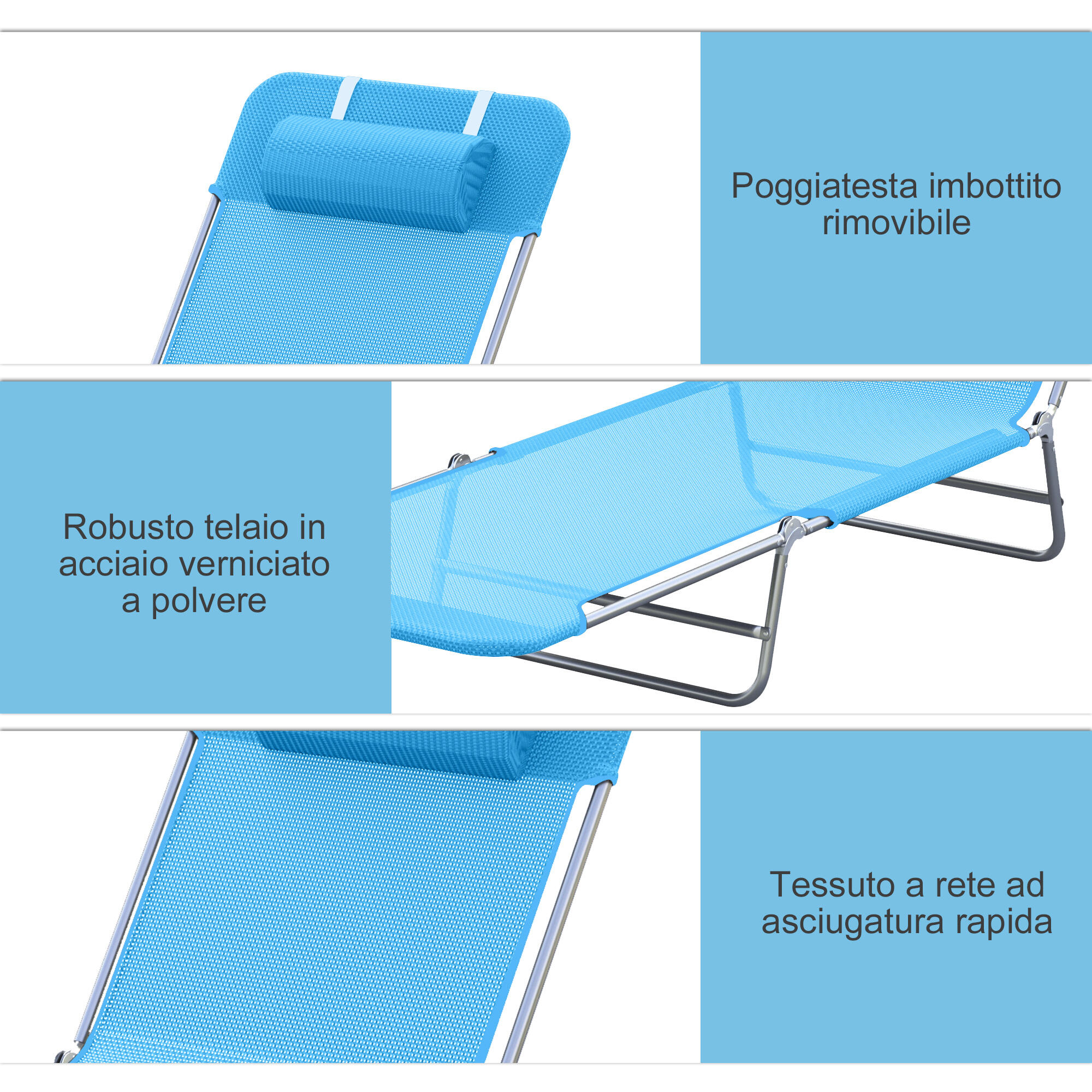 Outsunny Lettino Prendisole Pieghevole con Schienale Reclinabile e Cuscino 6/8